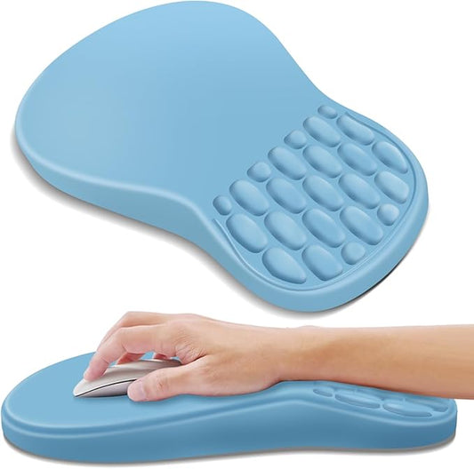 YIWEI Ergonomic Mouse Pad with Wrist Rest Support, Mousepad with Comfortable Memory Foam Wrist Rest and Non-Slip PU Base for Pain Relief, Computer, Laptop, Office, Home (Blue)