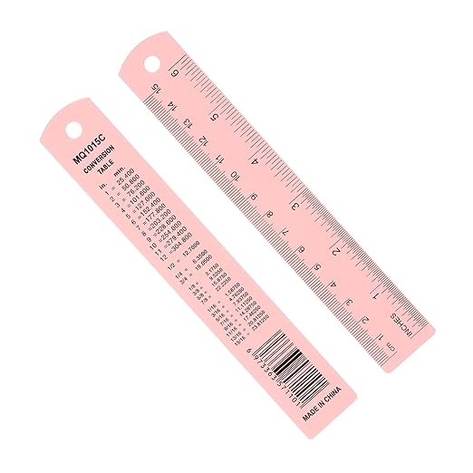 PATIKIL 15cm/6" Metal Ruler, 2 Pack Aluminum Alloy Rulers with Centimeters, Millimeters, Inches and Conversion Table Straight Edge Ruler for Writing Machinist Drafting, Pink
