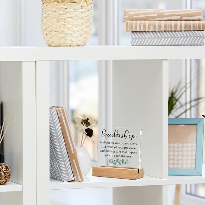 Leadership Gifts Office Decor Acrylic Sign with Wood Stand, Appreciation Gifts for Leader Boss Mentor Bedroom Living Room Desk Cubicle Table Shelf Decor, Boss Manager Gifts for Women Men