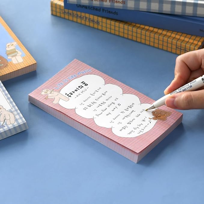 Monolike Memopad Unmatched Friends Series.1 4P SET - 4 Packs, 4 Different Designs, 80 Sheets Per Pad, Total 320 Sheets, Note pads, Writing pads, 80x148mm