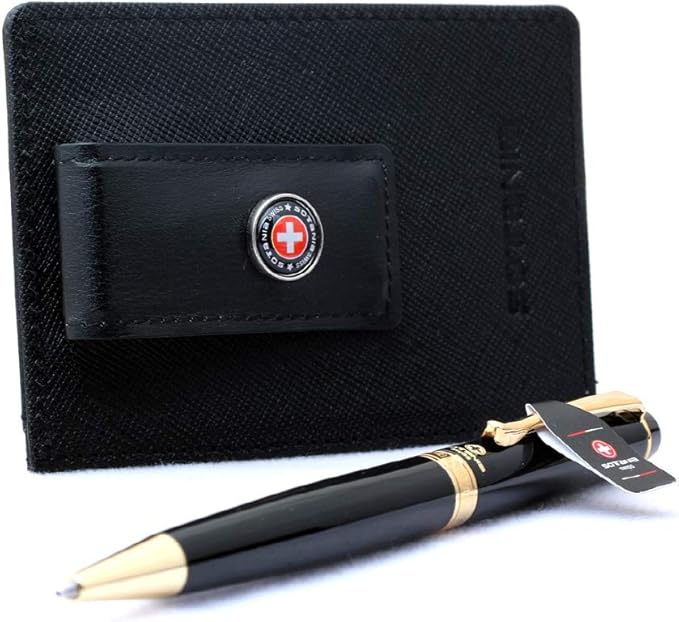Swiss- Personalized Roller Ballpen, Ballpoint pen, Ball pen, Refillable Pen with Genuine Leather Pocket Money Clip Premium Gifts for men by womens