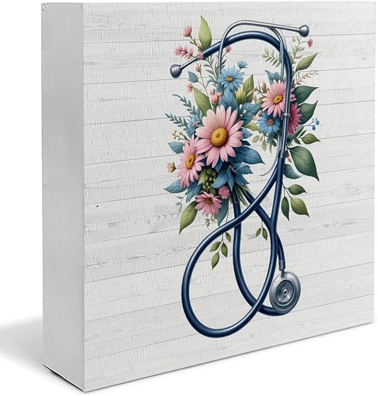 Nurse Office Decor - Appreciation Gifts for Women, Practitioner, Registered Nurse, RN - Floral Stethoscope Signs for Office