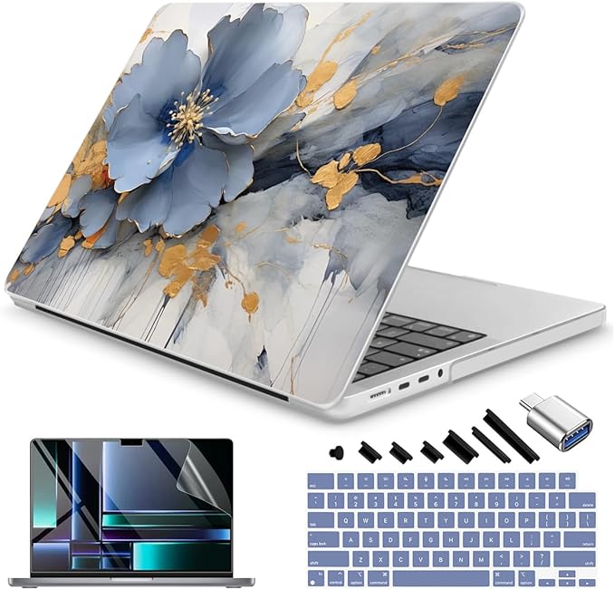 Teryeefi 3D Print Hard Shell Case Compatible with MacBook Pro 16 inch, M4 M3 M2 M1 Chip Pro Max 2025 2024-2021,fits Model A3403 A3186 A2991 A2780 A2485 with Type C Adapter & Keyboard Skin,Art Floral