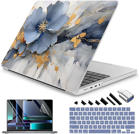 Teryeefi 3D Print Hard Shell Case Compatible with MacBook Pro 16 inch, M4 M3 M2 M1 Chip Pro Max 2025 2024-2021,fits Model A3403 A3186 A2991 A2780 A2485 with Type C Adapter & Keyboard Skin,Art Floral