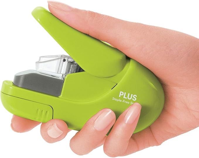 Plus Paper Clinch Compact Staple-Free Stapler, Green