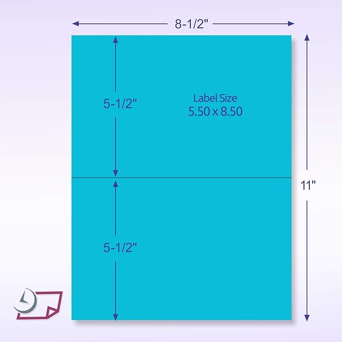 NextDayLabels - 8-1/2 x 11 Neon Color High Light Fluorescent Labels for Laser & Inkjet Printer (Blue Fluorescent, 8-1/2" x 5-1/2" - 2 Per Page | 50 Labels)