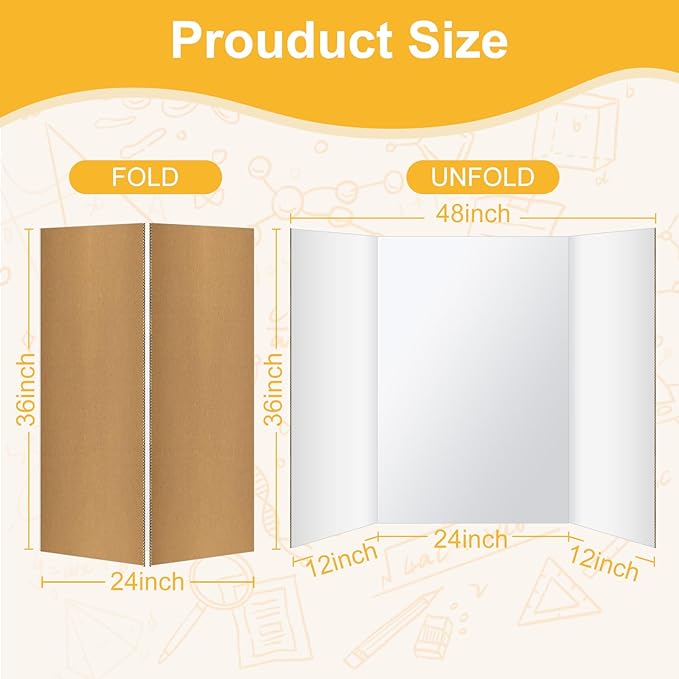 Trifold Poster Board 36"x48", White Extra Large Corrugated Display Board Foldable Board for School Projects, Science Fair, Business Presentations, Photo Displays, Graduation Exhibitions- 2 Pack