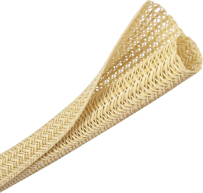 CrocSee 25ft - 1/2 inch Braided Cable Management Sleeve Cord Protector - Self-Wrapping Split Wire Loom for TV/Computer/Home Theater/Engine Bay - Beige
