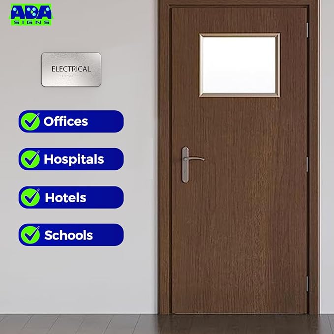 Electrical Room Sign for Business - Office Signs, Aluminum Brushed Silver, Tamper-Proof, Heavy Duty Mounting Tape, Easy Install, Office Décor, ADA Compliant, Grade 2 Braille (7” W x 4” H) ADASigns.org