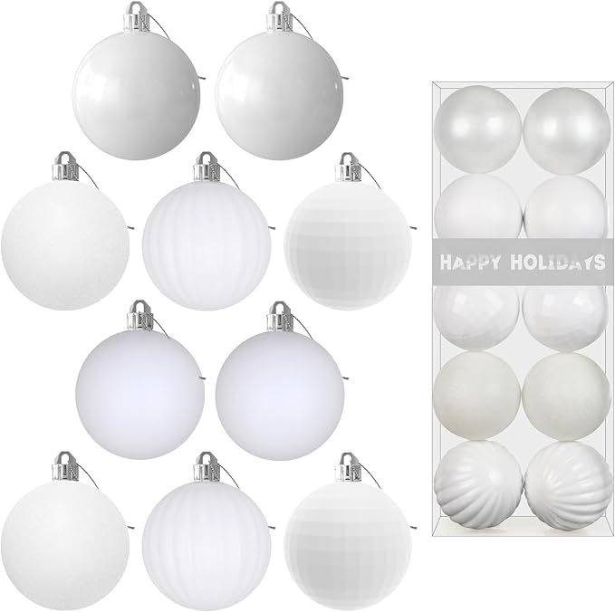 White 3.2" Large Christmas Balls - Christmas Tree Decoration Ornaments Shatterproof Hanging Balls for Birthday Halloween Holiday Wedding Decorations Set of 10pcs