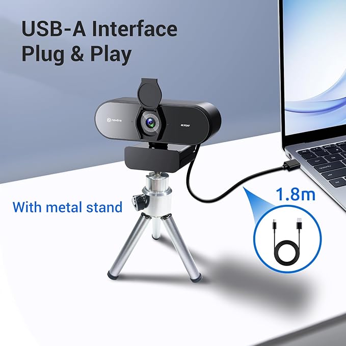 N newline 4K Webcam for PC with Tripod, PDAF Autofocus, 1080P@60FPS, 79° FOV, Low Distortion, 2 Noise Reduction Mics, Privacy Cover, Plug&Play, PC Camera for Skype, Teams, Zoom, NewEye 62 Kit