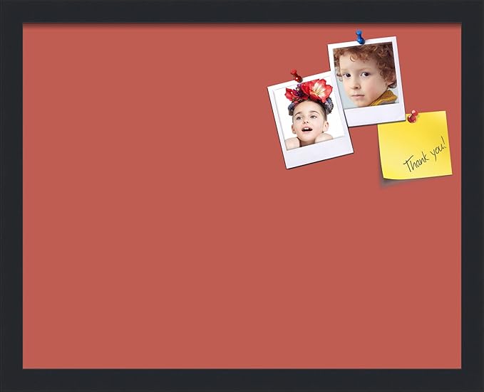 PinPix 19x15 Inch Cork Bulletin Board. This Decorative Framed Pin Board Comes with Crimson Pastel Design and a Satin Black Frame. Ideal for Home Office Decor or Message Board (PinPix-1807)