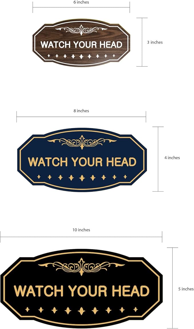 Signs ByLITA Victorian Watch Your Head Sign (Lt Gray) - Small 2 Pack