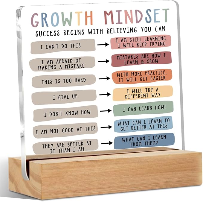 Christmas Thank You Gifts, Growth Mindset Table Desk Decors, Positive Affirmations Acrylic Sign, Inspirational Gifts for Women, Counseling Room Therapy Office Home Classroom Bedroom Decor
