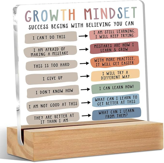 Christmas Thank You Gifts, Growth Mindset Table Desk Decors, Positive Affirmations Acrylic Sign, Inspirational Gifts for Women, Counseling Room Therapy Office Home Classroom Bedroom Decor