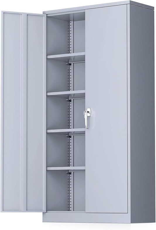 Greenvelly Metal Storage Cabinet with Doors, 72" Lockable Steel Garage Storage Cabinet with Shelves, Dark Grey 36" W x 18" D
