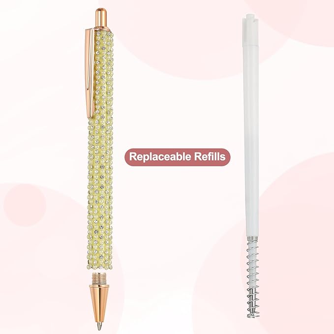 PATIKIL Rhinestone Metal Ballpoint Pen, 4 Pack Crystal Pearl Pens Black Ink 1.0mm Point Sparkly for Women Gift Office Note Taking Journaling, Yellow