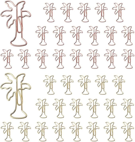 OWLFAVO 40pcs Palm Tree Shape Paper Clips with Clear Box, Rose Gold and Yellow Gold, Funny Cute Paperclips Bookmarks Planner Clips for Fun Office Supplies School Gifts Wedding Decoration