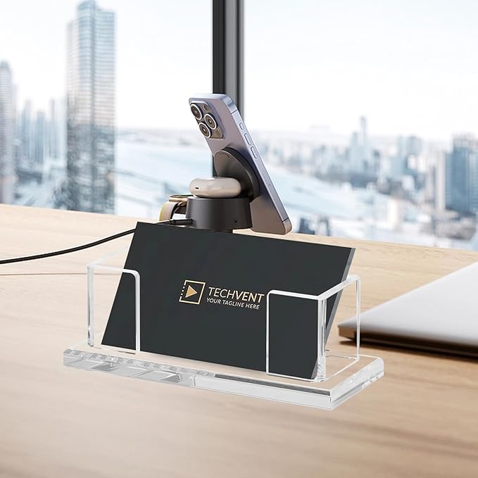 Weiai Acrylic Business Card Holder Stand for Desk, 2 Pieces Modern Clear Base Business Card Organizer Display