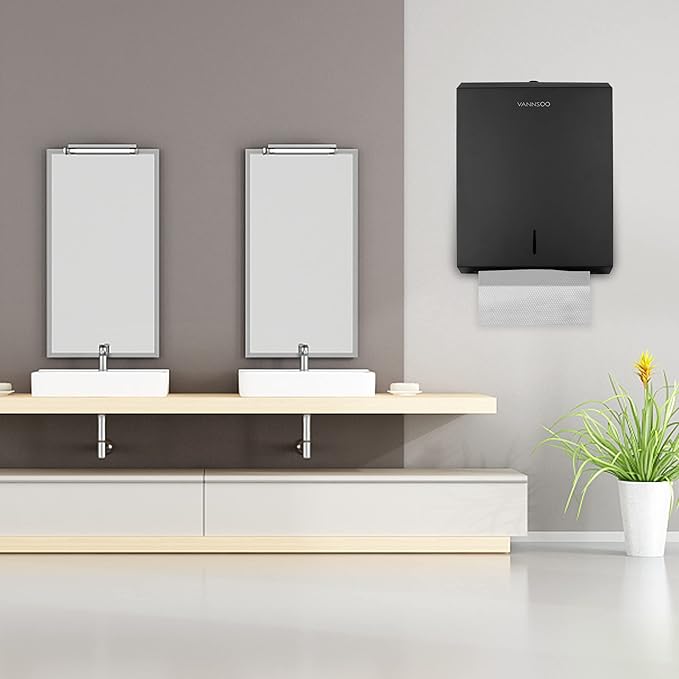 Paper Towel Dispenser, Commercial Stainless Steel Tri-fold/Multi-fold/C-Fold Paper Towel Holder Wall Mount Key (Black)