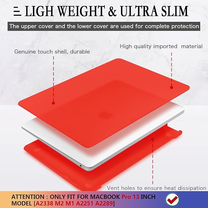 CISSOOK for MacBook Pro 13 Inch Case Red, Plastic Hard Shell Case Cover with Keyboard Cover for MacBook Pro 13 with Touch Bar M2 M1 Chip A2338 A2251 A2289 Model 2025-2016 Release, Matte Red