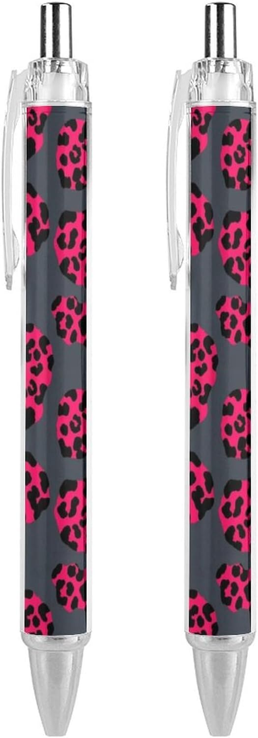 2 Pack Ballpoint Pens, Luxury Pink Dark Gray Leopard Cheetah Print Retractable Pen with Black Ink Home Accessories Stationary Cute Rolling Ball Refillable Pens, 0.5mm