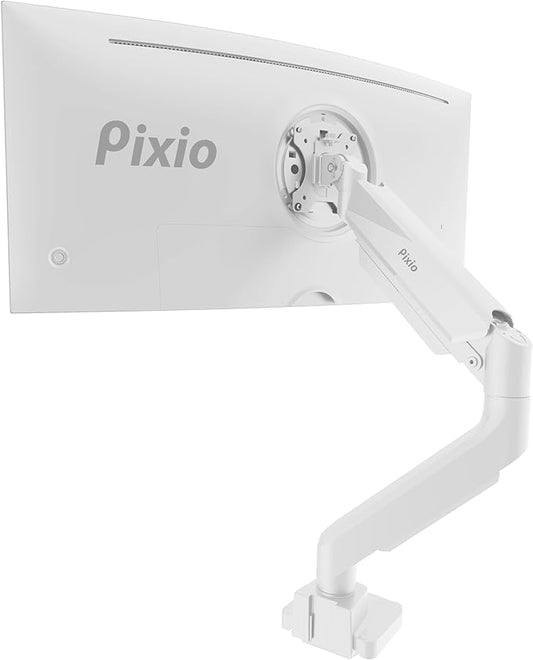 Pixio PS2S White Ultrawide Heavy-Duty Premium Single Monitor Arm Stand Desk Mount - Fits up to 49 inches Monitors, Weights up to 39lbs Flat / 31lbs Curved, Compatible with VESA 75x75 100x100mm
