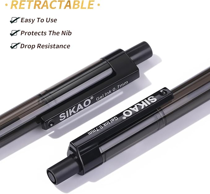 Black Gel Pens Bulk, Fine Point Smooth Writing No Smudge, 0.7mm Ink, Retractable Rollerball, Server, Office Lapiceros (60 Pack)