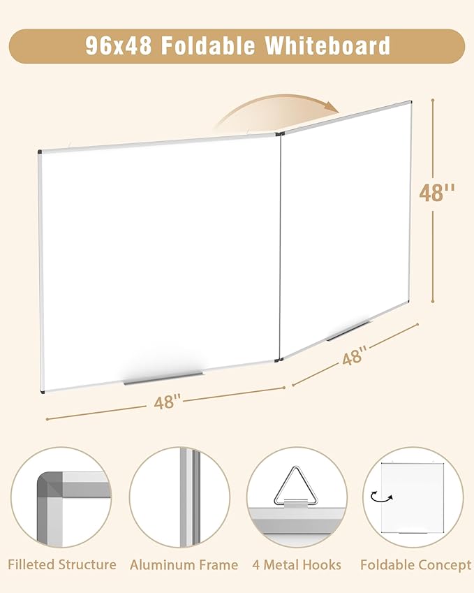96"X 48" Large Magnetic Dry Erase Whiteboard, Removable Wall Hanging Board with 4 Pens & 1 Dry Erasers & 6 Magnets, Sliver Aluminum Frame White
