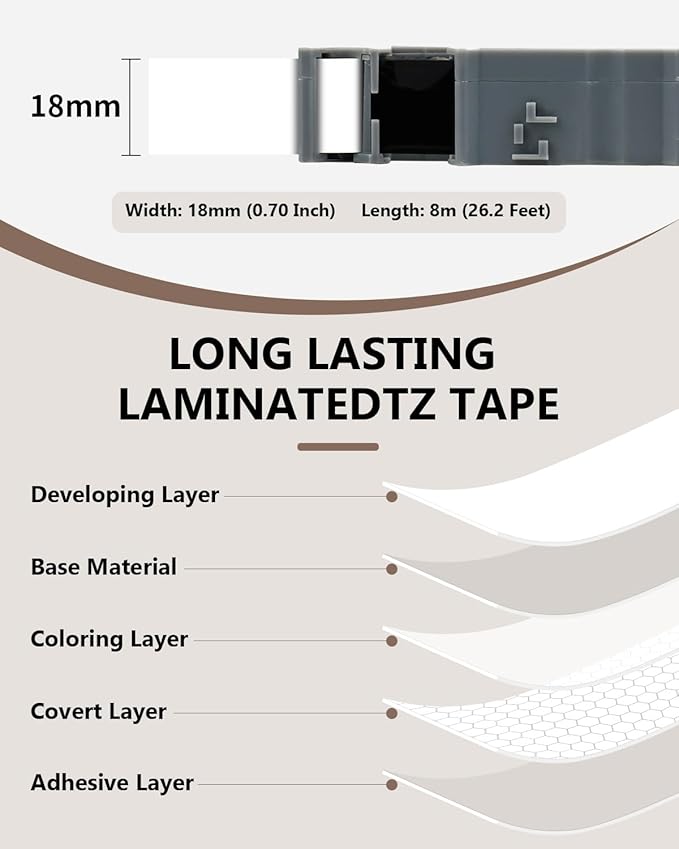 6-Pack Tze 18mm 0.7" Laminated Colored Label Tape Compatible for Brother P Touch Label Tape 3/4 Inch Tze 241 Label Maker Tape for PTD400 PTD610BT PTD410, White/Clear/Red/Blue/Yellow/Green