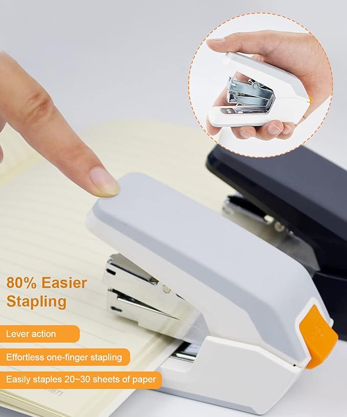 Deli Effortless Standard Desktop Stapler, One Finger Touch Stapling, Easy to Load Ergonomic Stapler, 25 Sheet Capacity, Includes 1000 Staples and A Staple Remover