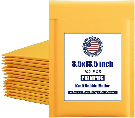 Natural Kraft Bubble Mailer Envelopes, Small Bubble Mailers 8.5x13.5 Inch, 100 Pack Padded Envelopes, Self-Seal Shipping Envelope,Tear-Resistant Mailing Envelope Padded