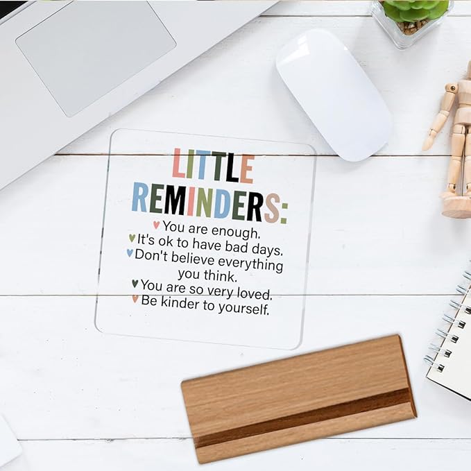Inspirational Motivational Gifts Employee Appreciation Gifts Little Reminders You are Enough Clear Desk Decorative Sign Acrylic Sign With Wooden Stand for Office Desk Table Shelf