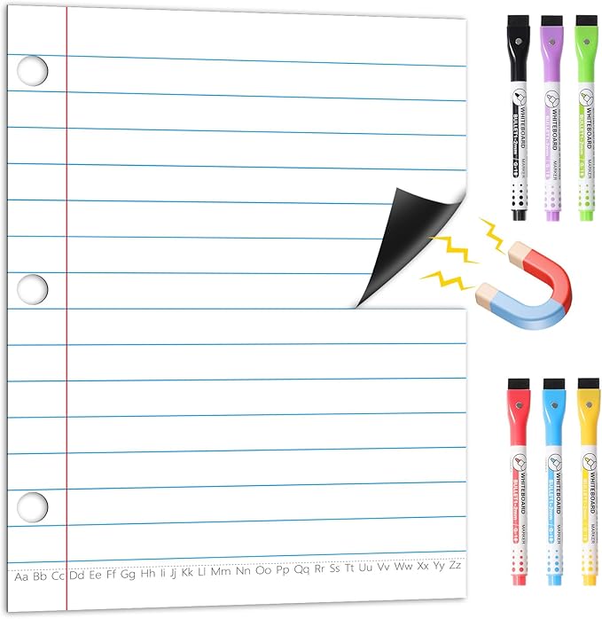 KIKIGOAL 21.5"x17" Magnetic Notebook Paper, Handwriting Lined for Classroom Whiteboard Accessories, Dry Erase Notebook Teaching Aids Homeschool Teaching Supplies