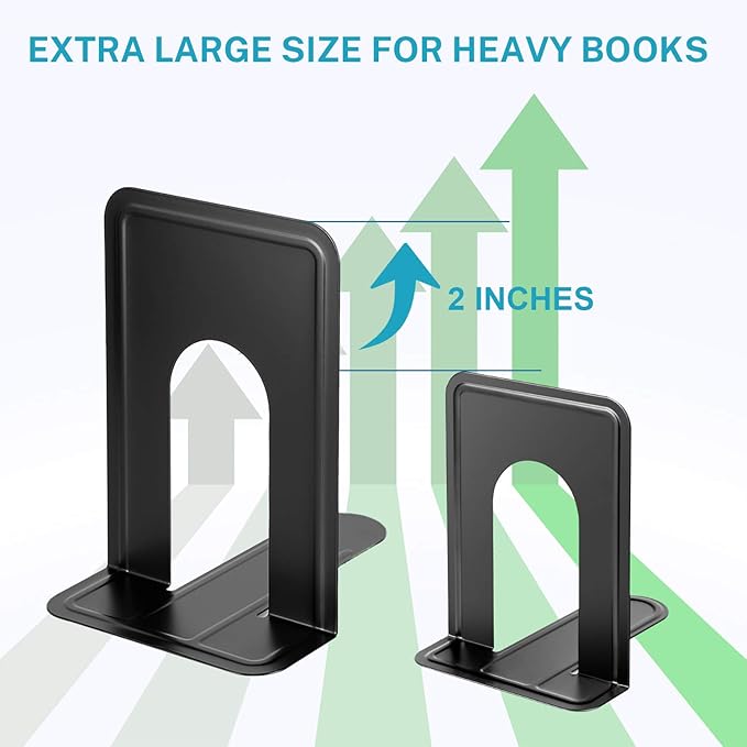 MaxGear 8.5 in Extra Large Heavy Duty Metal Book Ends, Classic Black Premium Bookends for Shelves, Non-Skid Bookend, Book Stopper for Books/Movies/CDs/Games, 8.5 x 5.9 x 7.8 in,4 Pairs