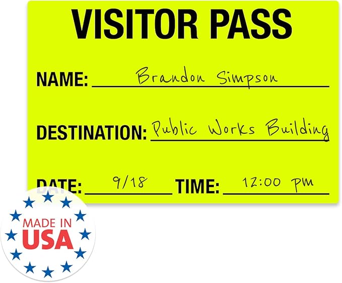 Chartreuse Visitor Pass / 500 Fluorescent Yellow ID Labels/Safety Identification Badge Stickers