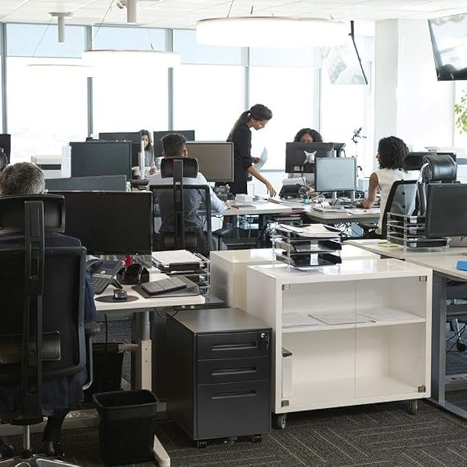 Superday Black 3 Drawer Mobile File Cabinet, Metal Rolling Vertical File Cabinet with Drawers, Small Under Desk Lateral Cabinet for Office and Home, Fully Assembled Except Wheel(B)