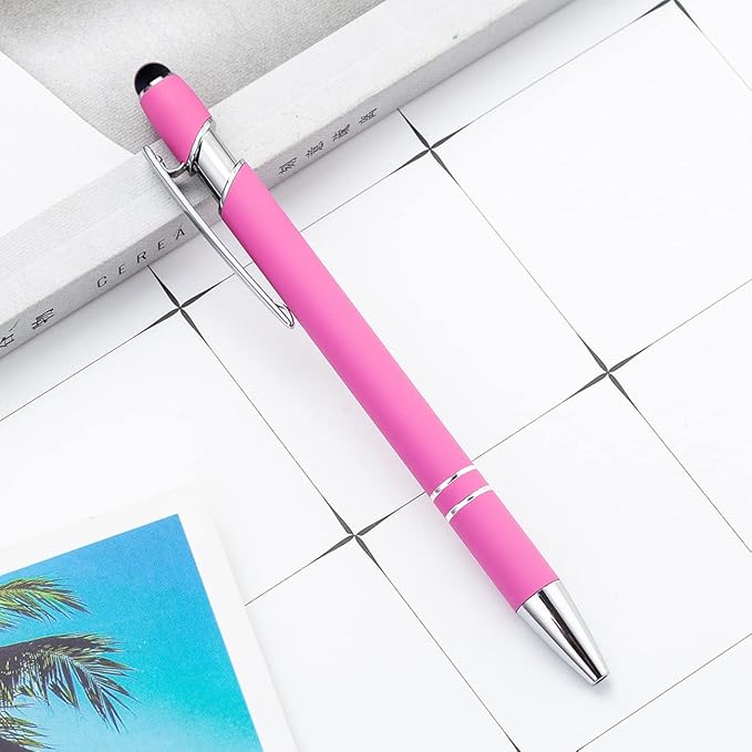 PASISIBICK 12 Pieces Pink Ballpoint Pen with Stylus Tip, 2 in 1 Stylus Stylish Pen, Premium Metal Stylus Pen for Touch Screens, Black Ink, 1.0 mm Medium Point(12 PCS Pink)