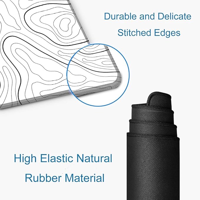 Mouse Pad Large, Extended XL Gaming Mousepad, Non-Slip Rubber Base Minimalist Keyboard Mouse Mat Desk Pad for Work, Game, Office, Home, 31.5 x 11.8 in, White Topographic Map Lines