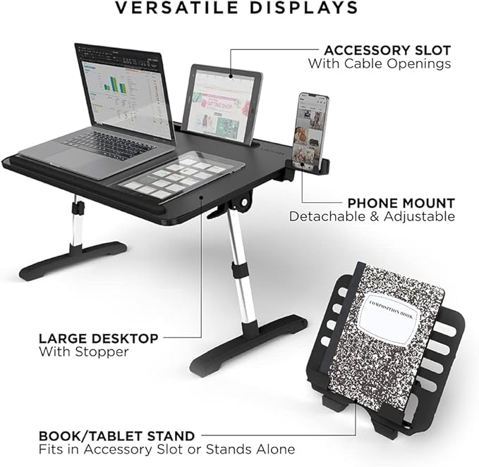 Limitless TotalDesk Portable Modern Workstation and Lap Desk with Adjustable Height & Tilt (Black)