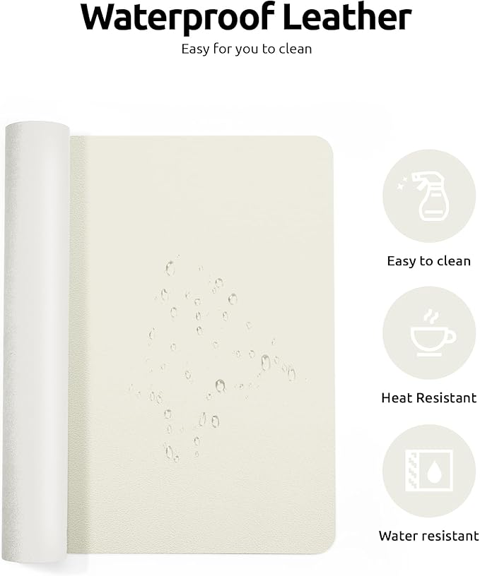 YSAGi Leather Desk Protector, Office Mat, Large Mouse Mat, Non-Slip PU Leather Blotter, Laptop Desk, Waterproof Writing Pad for Office and Home (Cream, 35.4" x 17")