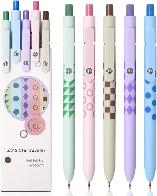 Gel Pens, 5 Pcs Medium Point Smooth Writing Pens Cute Pens for Women, High-End Series 0.7mm Black Ink Pens for Journaling Note Taking, School Office Supplies (5 Pcs Geometric Aurora)