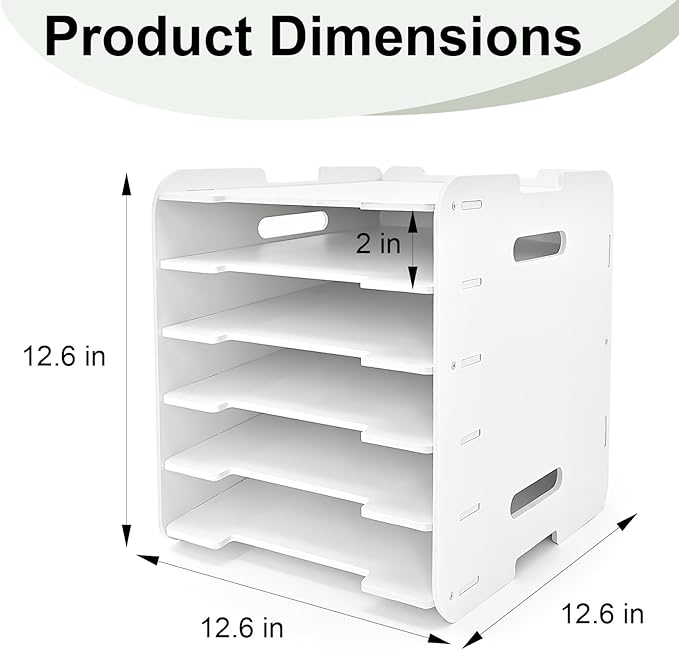 12x12 Paper Organizer, 6-Tier Scrapbook Paper Storage, Stackable Desktop File Holder for Home, Office, Classroom, and Craft Room