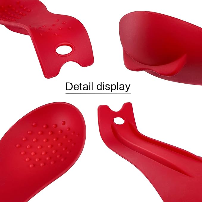 MSY BIGSUNNY Silicone Spoon Rests, Cooking Utensils Holder for Kitchen (2, Red-Red)