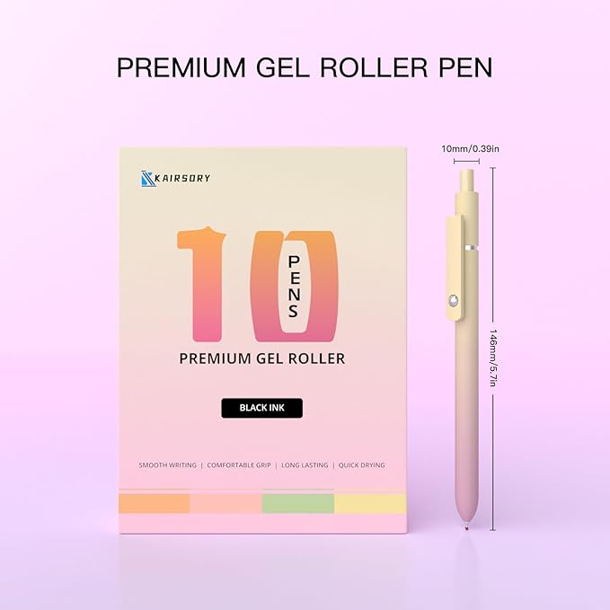 Gel Pens, 0.7mm Fine Point Black Cute Pens, smooth writing pens, High-End Series nice pens for Journaling Note Taking,Girl Birthday present,cute pens for women(10 Pcs Gradient-Black Ink)