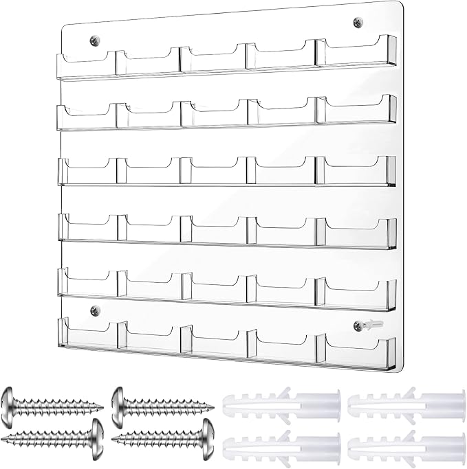 Hillban Acrylic Business Card Holder Wall Mount Clear Sticker Display Rack Multiple Card Holders Clear Acrylic Organizing Sticker Display Stand Pre Drilled(30 Pockets)