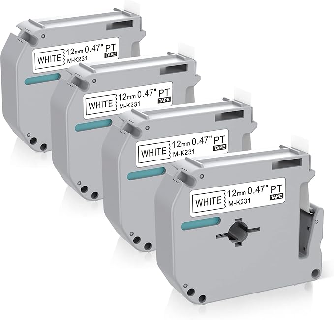 Compatible with Brother P Touch M Tape M-K231 K231s M231 MK-231 MK231 12mm 0.47'' White Label Maker Tape,Replacement for Brother PTouch PT-M95 PT-85 PT-75 PT-65 Label Makers