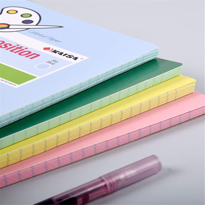 KAISA Colored Paper Spiral Notebook, Wide Ruled 7-1/2"x 9-3/4" Wirebound 1 Subject Notebooks, 100 Sheet/pad 4Pads/Pack, SC10001W