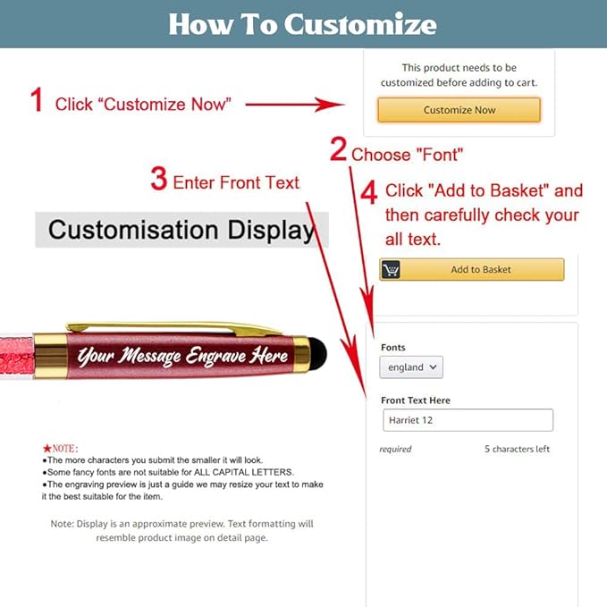 Ancolo Personalized Ballpoint Pens Beautiful Crystal-Custom Advertising Massage - Engraved Team Name, Phone Number, Slogan Perfect for Bank, Office, Hotel Lobbies - 10 Pens/Box