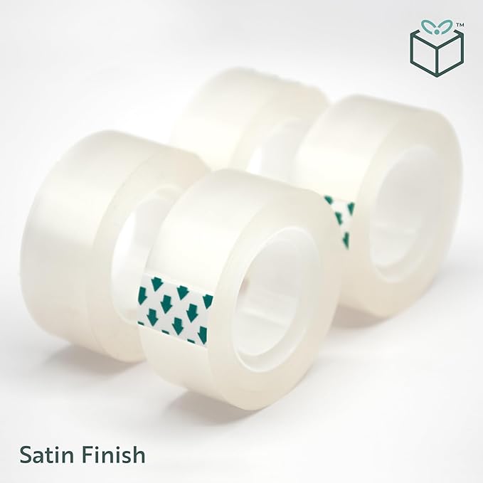 Wrap Buddies Adhesive Tape Rolls - Clear Tape Refills for Dispenser - Satin Finish for Gift Wrapping, Crafting, and Home Use - Strong Adhesive and Easy to Cut - 4 Pack